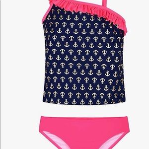 Firpearl Girls Two Piece Swimsuit Rainbow Unicorn Print Flounce Tankini Kids